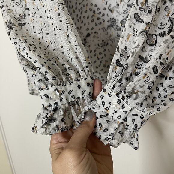 Anthropologie Maison d'amelie long sleeve abstract floral white blouse small - Picture 4 of 6